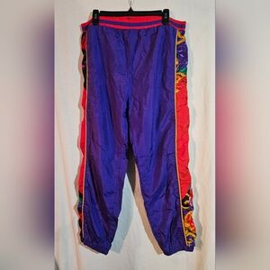 Vintage Nylon Windbreaker Track Pants W/ Multi-Colored Accents Purple Size Large